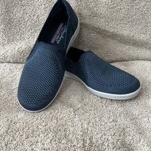 Skechers Blue and White Slip-On Loafers with Knit Fabric